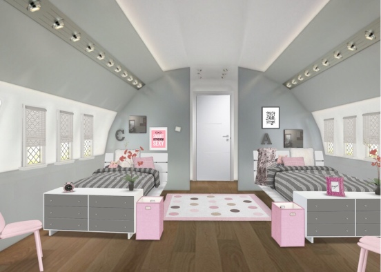 Twin Girl's Bedroom Design Rendering