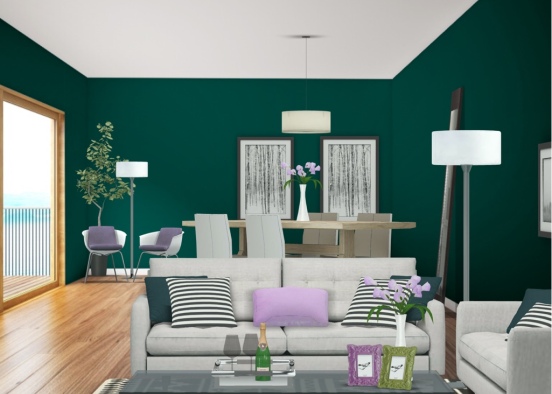 Dark green & Lilac Easter Themed room Design Rendering