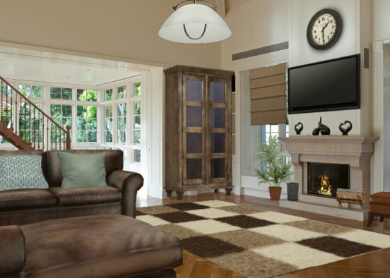 Cozy brown family living room Design Rendering