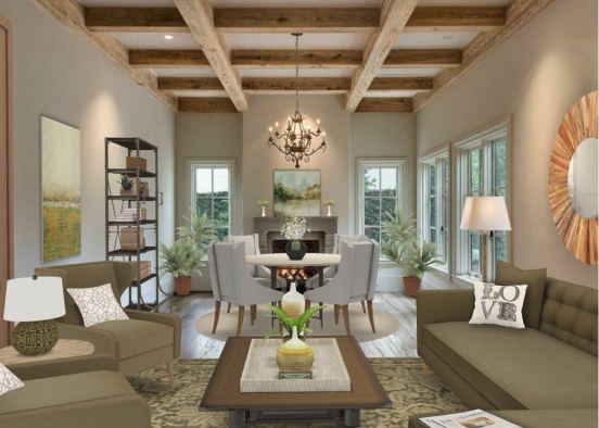 Rustic Ranch Lving and Dining Design Rendering