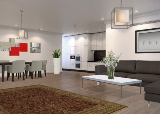 dining room and family room with warm chocolate theme Design Rendering