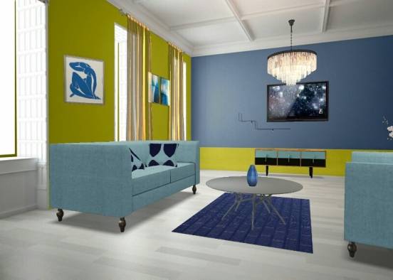 Salon bleu et vert Design Rendering