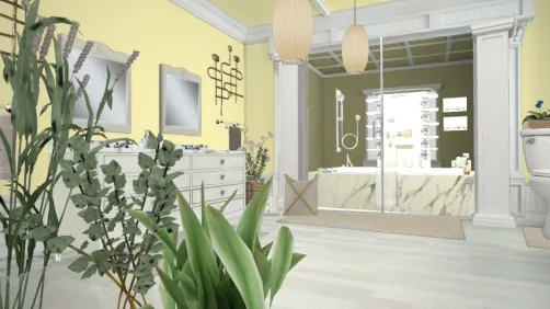 Yellow and white bathroom