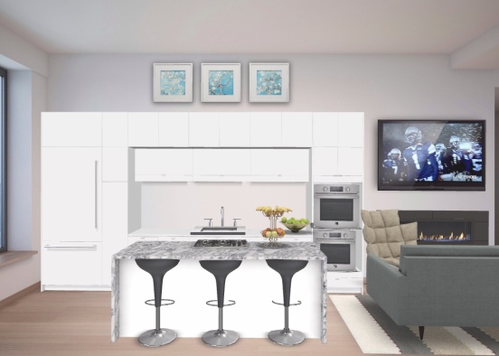 Modern living room and kitchen Design Rendering