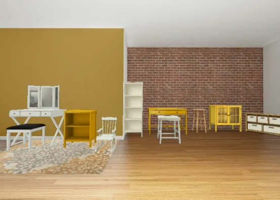 Mustard yellow & white themed room Design Rendering