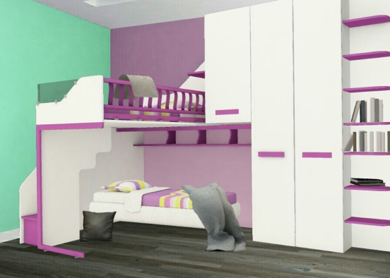 Dormitorio infantil morado Design Rendering