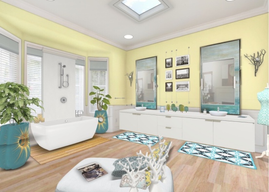 Blue&Yellow bathroom Design Rendering