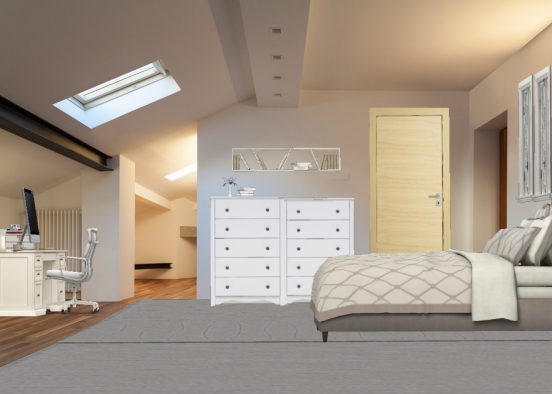 White and gray attic bedroom Design Rendering