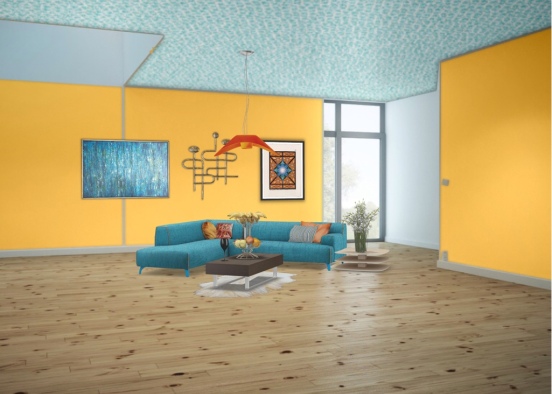 orange blue living room Design Rendering