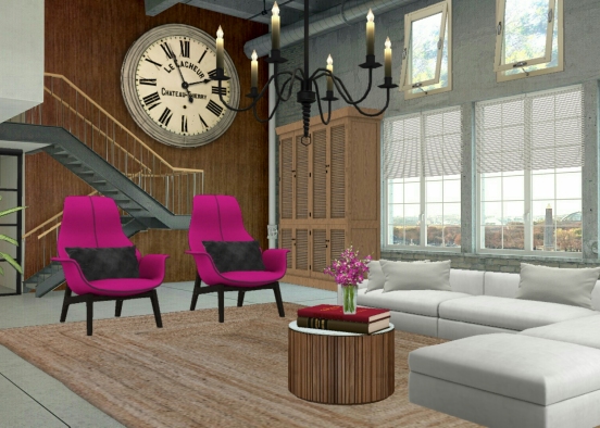 Industrial Living Room  Design Rendering