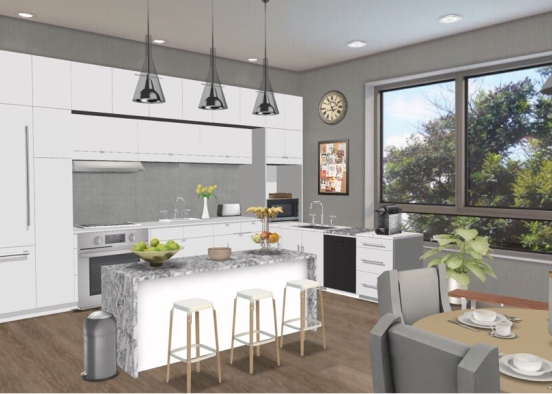 White gray kitchen  Design Rendering