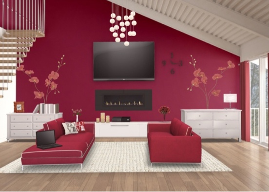 Red Living Room ♥️ Design Rendering