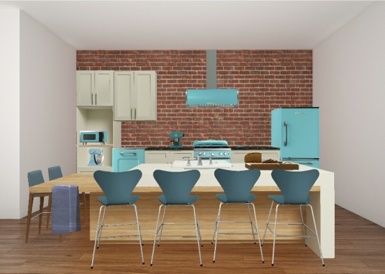 Blue kitchen  Design Rendering