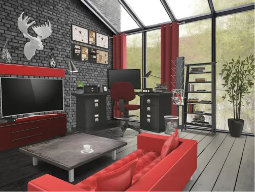 Man office and living room