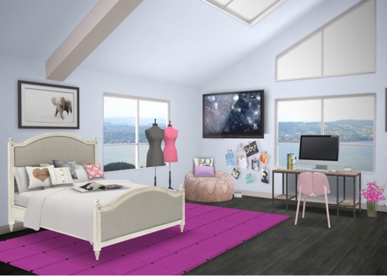 Teenage Girls Bedroom Design Rendering