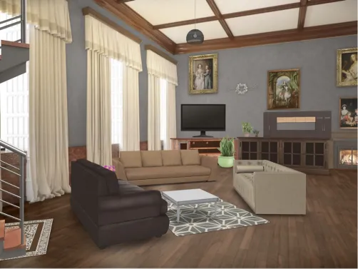 old fashioned living room with gray and brown and a hint of other colors.