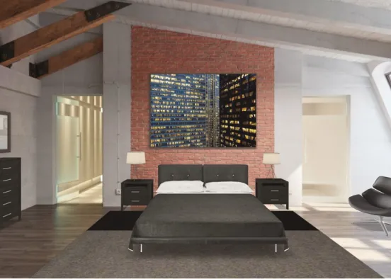 Modern Industrial Bedroom Design Rendering