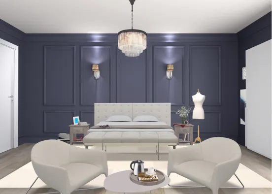 Blue & White Bedroom Design Rendering