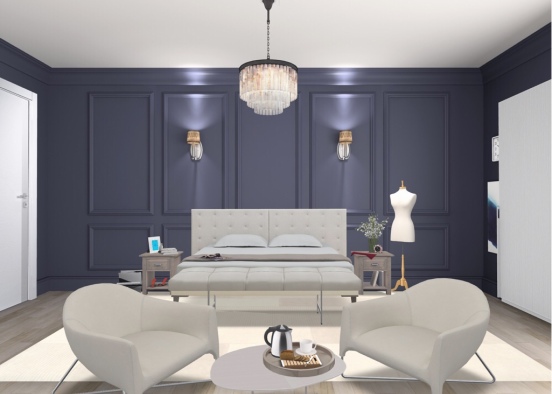Blue & White Bedroom Design Rendering