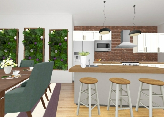 Simple kitchen and dining Design Rendering