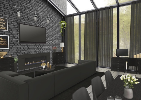 black and gold living room Design Rendering