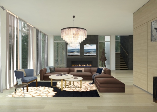 Blue brown living room Design Rendering