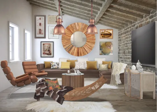 Brown Stone Living Room Design Rendering