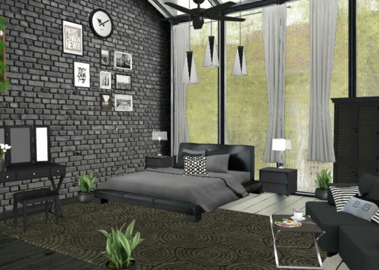 A black bedroom  Design Rendering