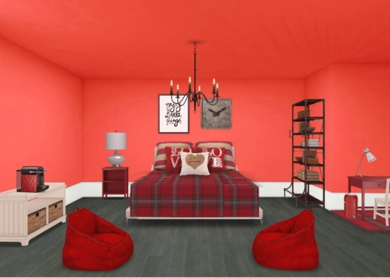Red Bedroom  Design Rendering