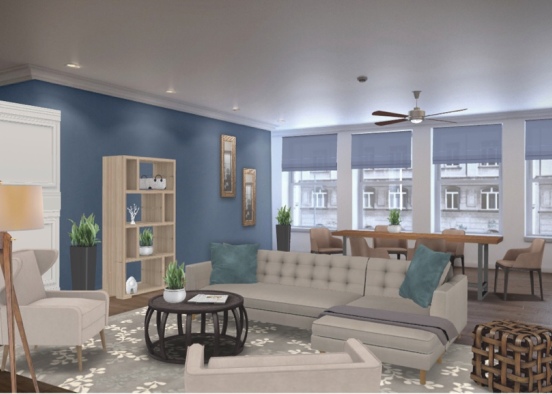 Living Room and Dinning Room Design Rendering