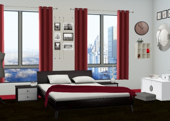 Dormitorio con toques rojos. Design Rendering