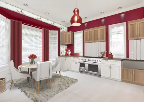 Modern red kitchen Design Rendering