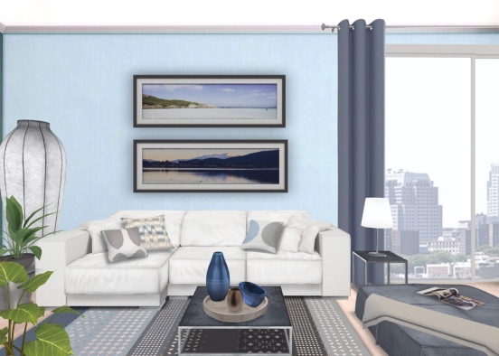 Feature wall in grey,shades of blue and brown. Design Rendering