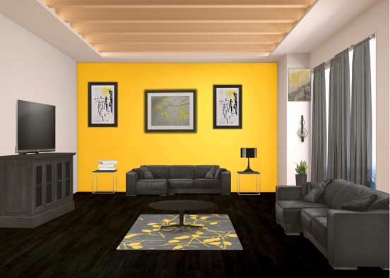 classic yellow living room Design Rendering