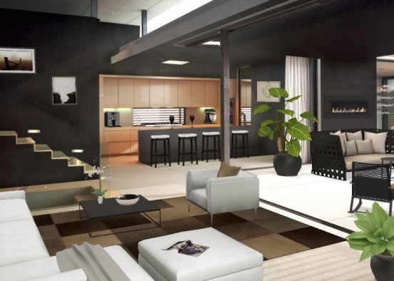 Open living room and terrace Design Rendering