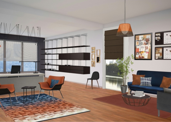 Orange-blue modern office. Design Rendering