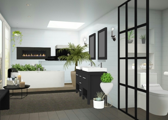 Baño en blanco y negro Design Rendering