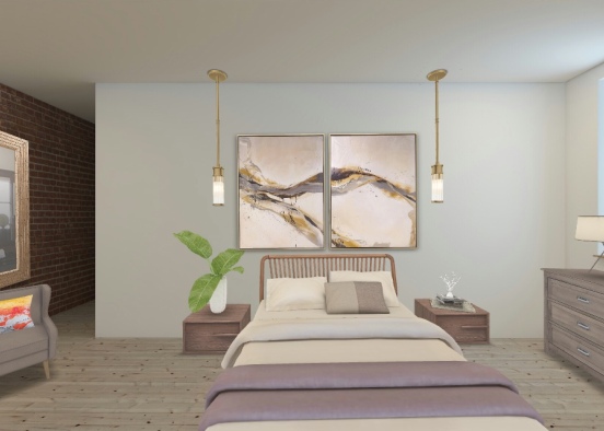 Light Wood and Copper Accents Bedroom  Design Rendering