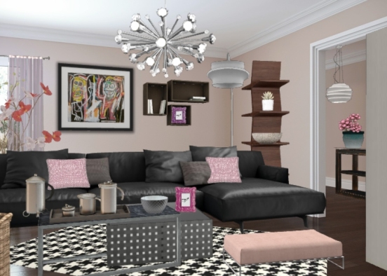 Living Room in pink Design Rendering