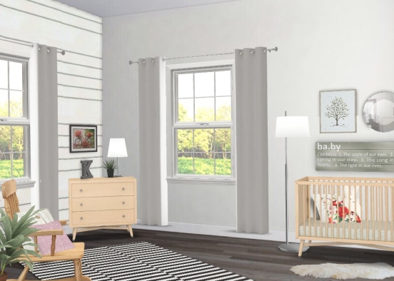 Baby girl nursery with wallpaper Design Rendering