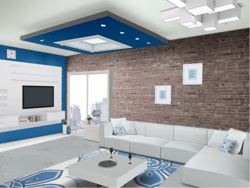 Design blue grey white themed living room