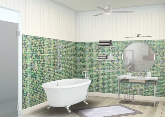 Green Tiled Bathroom Design Rendering