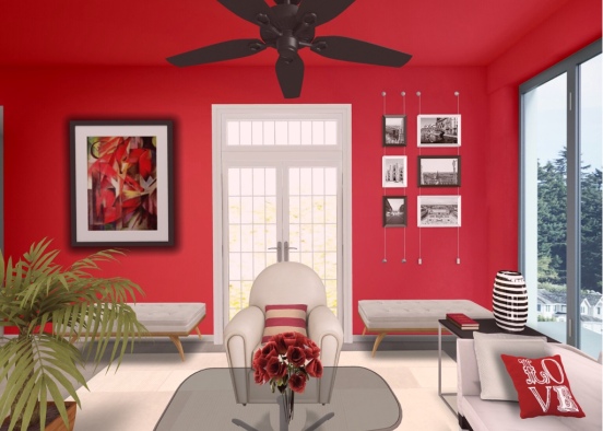 Ruby Red Living Room Design Rendering