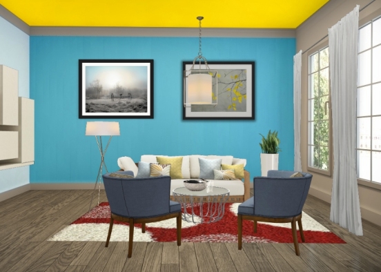 Sala con contraste triada de colores primarios Design Rendering