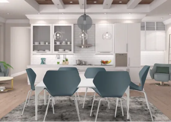 kitchen with pops of blue  Design Rendering