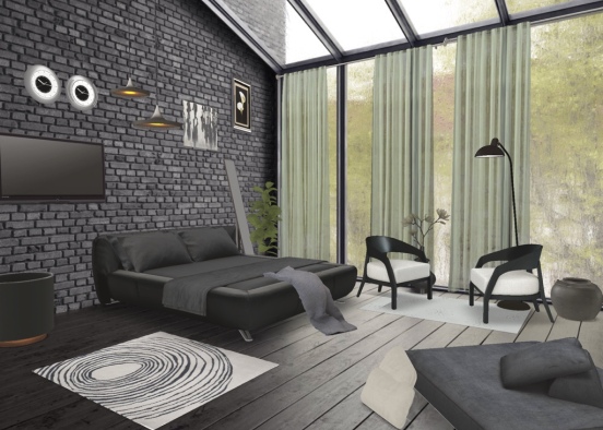 bedroom with black color  Design Rendering