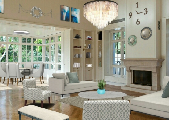 Pale-blue detailed living room  Design Rendering