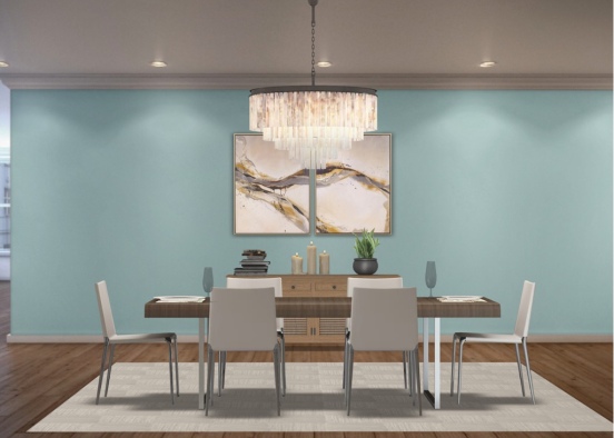 Blue wall dining room Design Rendering