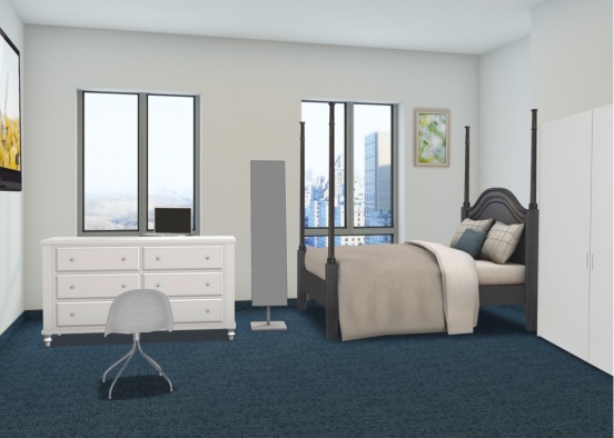 Blue and white bedroom Design Rendering
