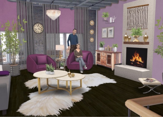 Purple delight living room Design Rendering
